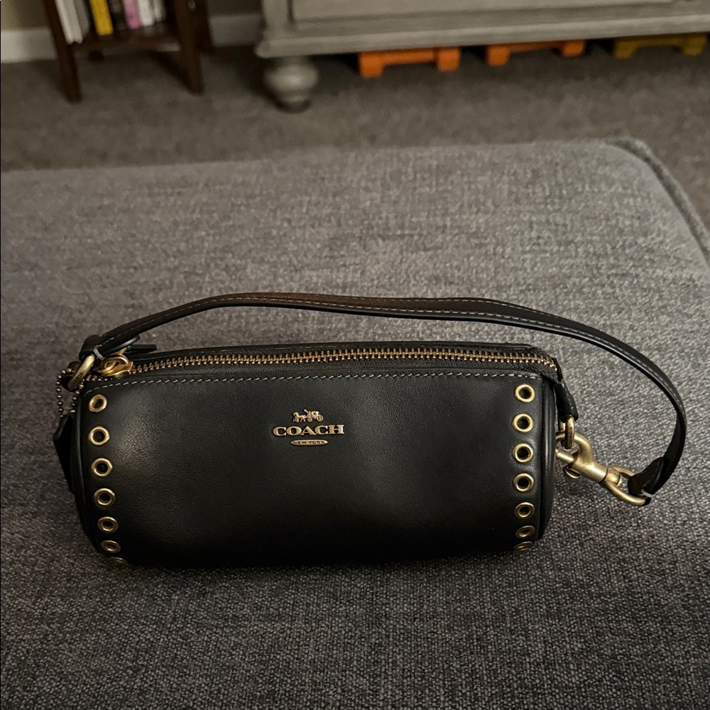 Coach Black Wristlet with Gold Accents